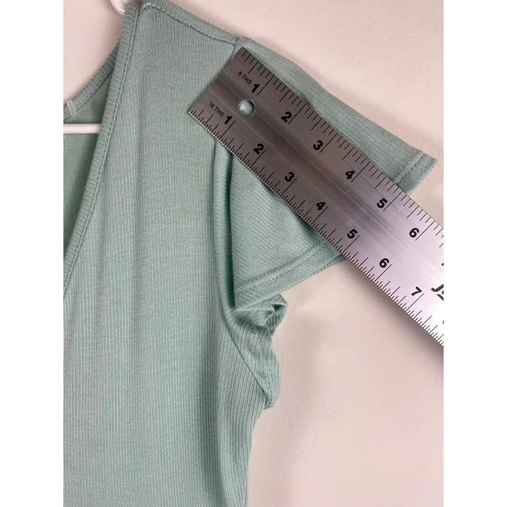 See You Monday Sage Green Ribbed Maxi Dress Flutter Sleeve V-Neck‎ XL NWT